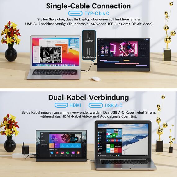 MAGICRAVEN Portable Monitor mit 2 Ständer, 15,6 Zoll Tragbarer Monitor 1920x1080 FHD Laptop Bildschirm Erweiterung IPS Screen, Mobiler Bildschirm für Laptop/PC/Mac,Plug und Play