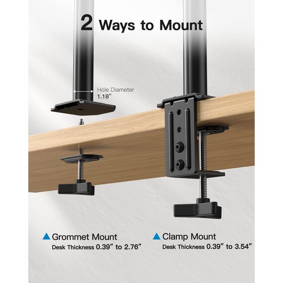 HUANUO Monitor Halterung 2 Monitore für 13-30 Zoll Bildschirme, Gaming Monitorhalterung 2 Monitore Höhenverstellbar, Bildschirmhalterung Neigen Schwenken, 10 kg pro Arm, VESA 75/100