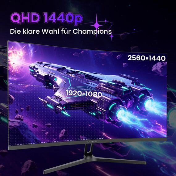 Amzfast Gaming Monitor 32 Zoll Curved – 180Hz, 2K QHD 2560x1440,1ms MPRT, DCI-P3 93%,sRGB 125%, Fast VA 1500R, Adaptive Sync, VESA 100x100mm, HDMI 2.0×2 & DP 1.4×2, AMZG32C1Q