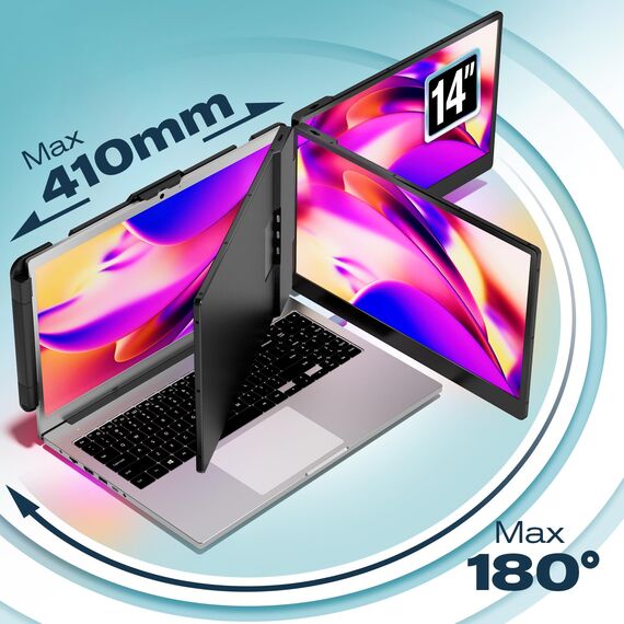 Teamgee Laptop Monitor erweiterung, 14" FHD 1080P IPS Portable Monitor für Laptop, Eingebauter Stand/Lautsprecher, Dual Screen für 13“-17“ Laptops, Plug & Play Geeignet für Mac, Wins, Android