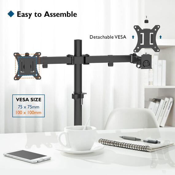 BONTEC 13-32 Zoll Monitor Halterung 2 Monitore, Höhenverstellbar Monitor Halterung, 2 Montageoptionen, Neigbar Schwenkbar Drehungbar für LCD LED Bildschirme bis 10 kg, VESA 75x75/100x100