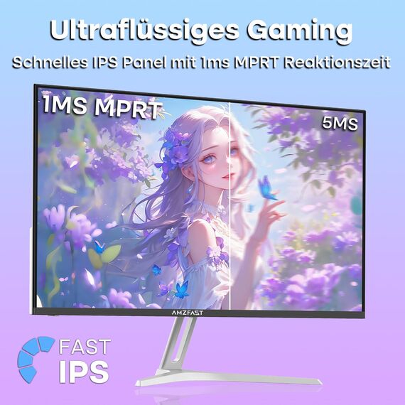 Amzfast 24 Zoll Gaming Monitor-200Hz, FHD 1920x1080, Fast IPS Monitor, 1ms MPRT, 110% sRGB, Anti-Blaulicht, HDR, Adaptive Sync, VESA 100x100, HDMI 2.0/DP 1.4, Weiß- AMZG24X1W