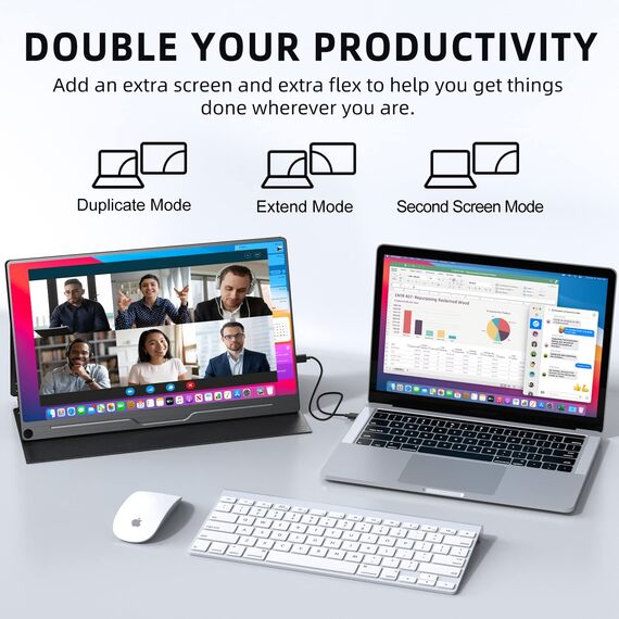 UPERFECT Portable Monitor 15,6 Zoll Tragbarer Monitor 1920 x 1080 Full HD IPS Bildschirm mit HDMI USB C für Laptop PC Handy PS4/5 Switch mit Schutzhülle, VESA-kompatibel, Schwarz