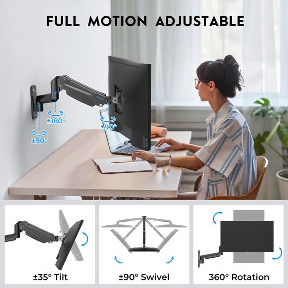 BONTEC Monitor Wandhalterung 13-42 Zoll Bildschirm bis 9 kg, VESA 200x200, Neigbar Schwenkbar Drehbar, Höhenverstellbar Monitor Wall Mount