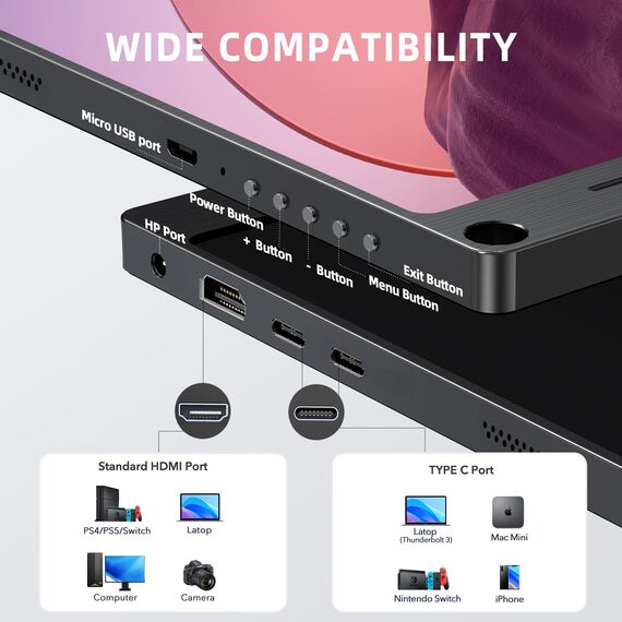 UPERFECT Portable Monitor 15,6 Zoll Tragbarer Monitor 1920 x 1080 Full HD IPS Bildschirm mit HDMI USB C für Laptop PC Handy PS4/5 Switch mit Schutzhülle, VESA-kompatibel, Blau