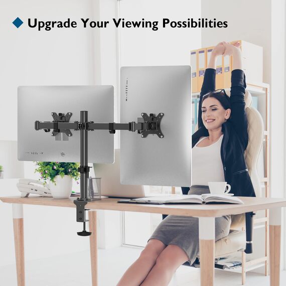 BONTEC 13-32 Zoll Monitor Halterung 2 Monitore, Höhenverstellbar Monitor Halterung, 2 Montageoptionen, Neigbar Schwenkbar Drehungbar für LCD LED Bildschirme bis 10 kg, VESA 75x75/100x100