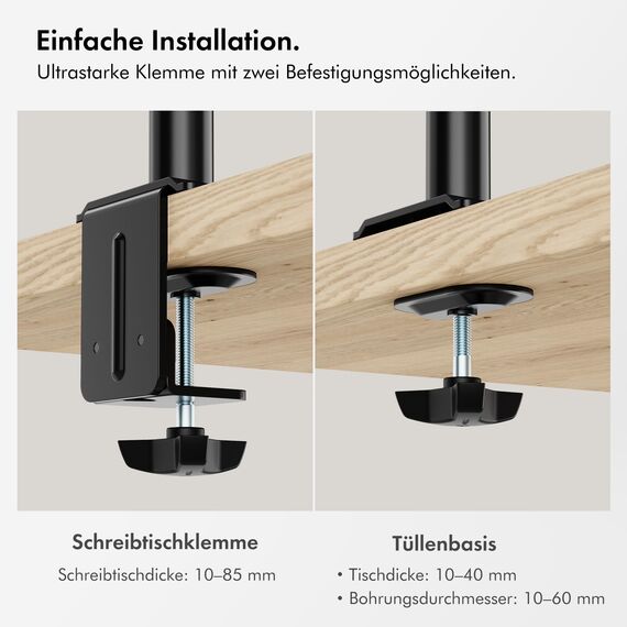VonHaus Dual Monitor Halterung für 13-32 Zoll Bildschirm, Monitor Halterung 2 Monitore mit Tischklemme, Höhenverstellbar Neigbar Schwenkbar Drehungbar, VESA 75/100mm Double Monitor Arm, 8kg pro Arm