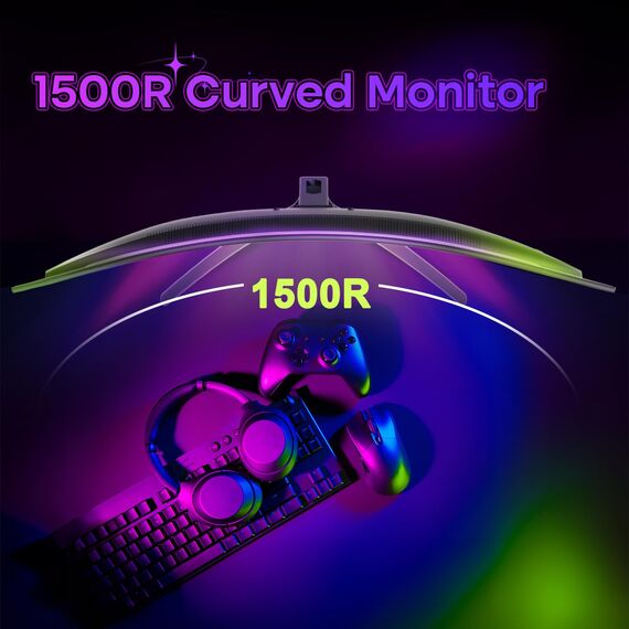 Amzfast Gaming Monitor 32 Zoll Curved – 180Hz, 2K QHD 2560x1440,1ms MPRT, DCI-P3 93%,sRGB 125%, Fast VA 1500R, Adaptive Sync, VESA 100x100mm, HDMI 2.0×2 & DP 1.4×2, AMZG32C1Q