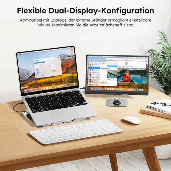 Dopesplay Portable Monitor 15,6" mit Eigenem Ständer, 1080P FHD Tragbarer Monitor mit Lautsprecher, Ultra-schlank USB-C & HDMI Externes Display für Laptop/PC/Mac/Xbox- mit VESA-Löchern