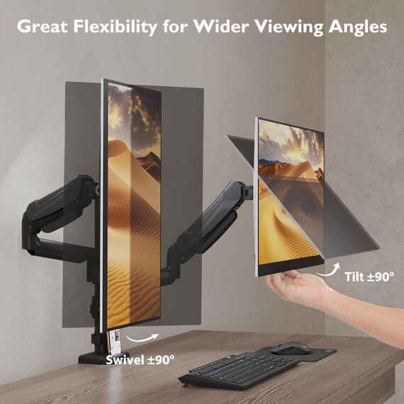 BONTEC Monitor Halterung 2 Monitore für 13-32 Zoll, Doppel Monitorhalterung Höhenverstellbar mit 9 kg pro Arm, Neigbar Schwenkbar und Drehbar, VESA 75/100 mm