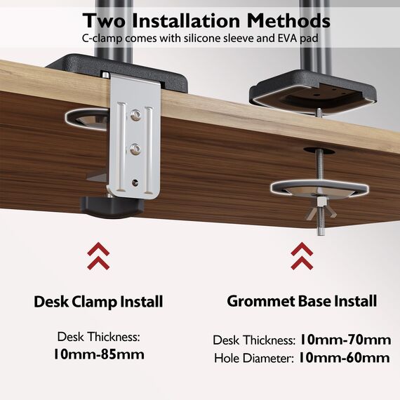 BONTEC Monitor Halterung 2 Monitore für 13-32 Zoll, Doppel Monitorhalterung Höhenverstellbar mit 9 kg pro Arm, Neigbar Schwenkbar und Drehbar, VESA 75/100 mm