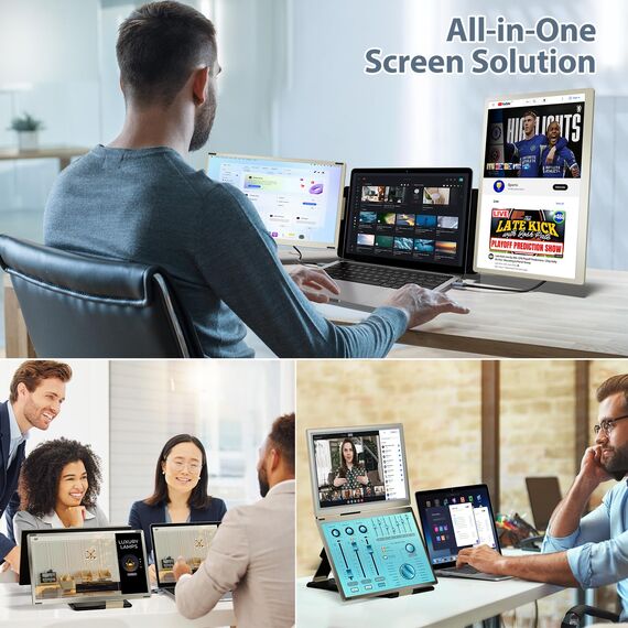 Teamgee 15.6" Laptop Bildschirm Extender für alle Laptops, 120% sRGB FHD 1080P Triple Portable Laptop Monitor Erweiterung mit Type-C USB HDMI Plug-Play für Mac, Windows, Chrome, Android