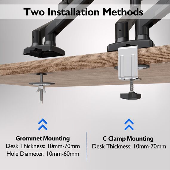 BONTEC Monitor Halterung 2 Monitore, Bildschirmhalterung 2 Monitor für 13-32 Zoll, Gasfederarm mit 360° Drehbar & Neigbar, Kabelmanagement, 2 Montageoptionen, VESA 75/100, 3-9 kg