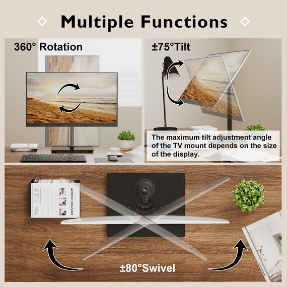 BONTEC Monitor Halterung für 13-32 Zoll Plat/Curved Bildschirm bis zu 10 kg, Monitorständer mit Gehärteter Glassockel, Einstellbare Bewegungsneigung ±75° Schwenkung ±80° Drehung 360°, VESA 75/100mm