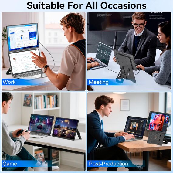 Portable Monitor, 16 " FHD 1200P Laptop Screen Extender, nach oben und unten verstellbar und 360 ° drehbar abnehmbarer Ständer, Travel Monitor für Laptop, tragbare Bildschirm für Windows / PC / Mac