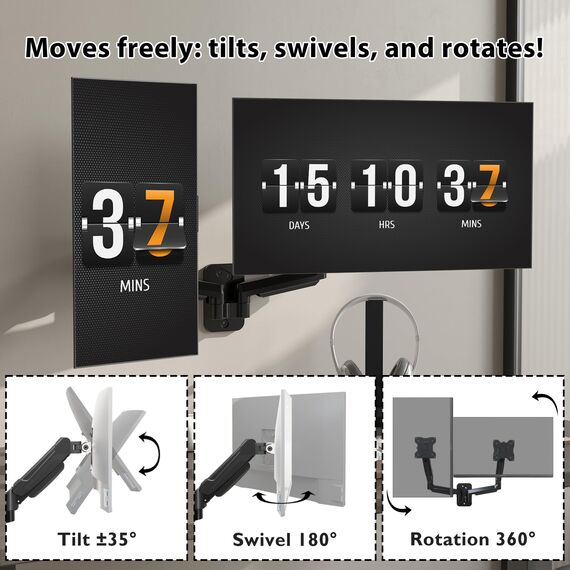 BONTEC Dual Monitor Wandhalterung für 13-32 Zoll Bildschirme, Höhenverstellbar, Schwenkbar & Neigbar, VESA 75x75/100x100, Bis zu 9 kg pro Arm, Monitor Halterung für Büro & Gaming, Gaming Zubehör