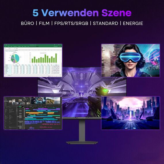 Amzfast 27 Zoll 4K Dual Modus Gaming Fast IPS Monitor, UHD 160 Hz/FHD 320 Hz, Eingebaute Lautsprecher, 1ms MPRT, HDR 400, sRGB 126%, HDMI 2.1, DP 1.4, PBP/Pip, Adaptive Sync- AMZG27F6U