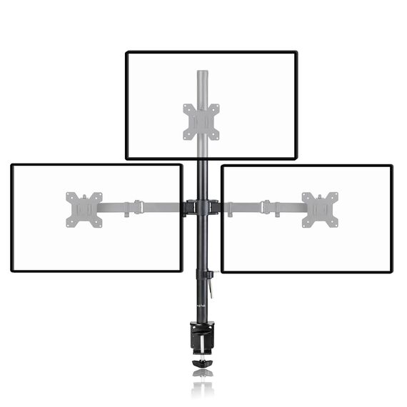 suptek Monitor Halterung 3 Monitore Triple Monitor Mount für 13-27 Zoll Flach & Curved Bildschirm Schwenkbar Neigbar Höhenverstellbar DREI Monitorarm 80cm Stange 10 kg pro Arm, VESA 75/100mm MD6843