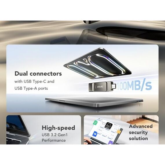 Lexar D40E 128 GB Dual Drive USB 3.2 Gen 1 Type-C Jump Drive, USB-C Flash Drive, Metallgehäuse, schwenkbares Design, Thumb Drive, Kompatibel mit iPhone 17,Titangrau