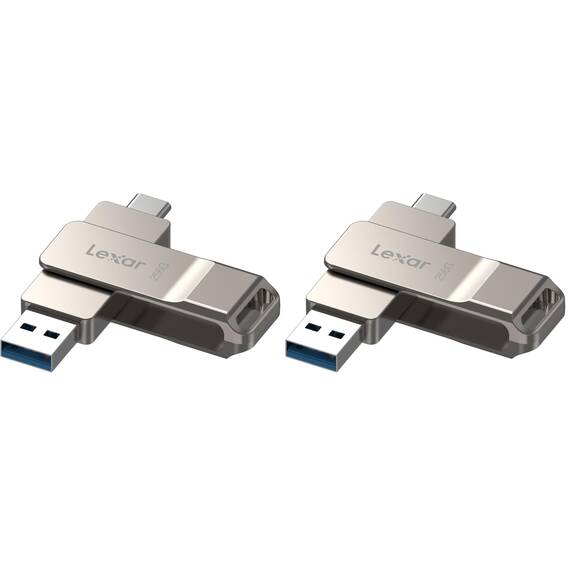Lexar D40E 256 GB Dual Drive USB 3.2 Gen 1 Type-C Jump Drive, USB-C Flash Drive, Metallgehäuse, schwenkbares Design, Thumb Drive, Kompatibel mit iPhone 17,Silberner Champagner (Packung mit 2)