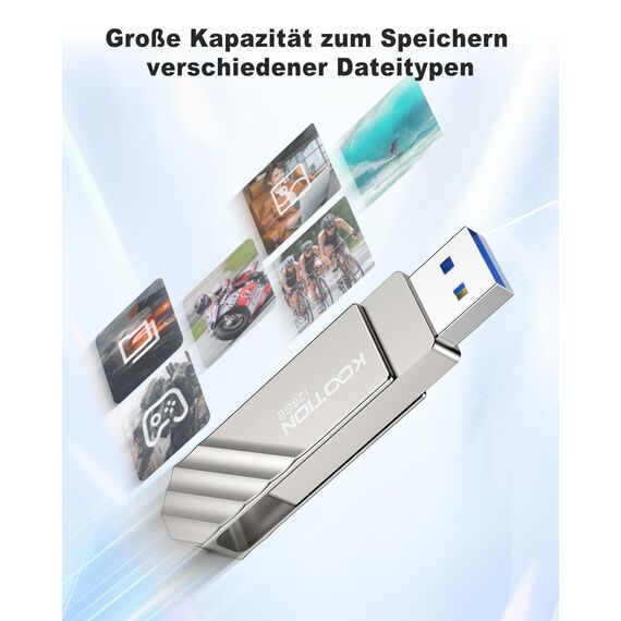 KOOTION USB Stick 128GB USB C Stick USB 3.2 Speicherstick OTG Bis zu 500MB/s 2-in-1 Typ C Flash Laufwerk Externer Speicher Metall für USB-C-iPhone/Android-Smartphone/Tablet/Mac/Laptop/PC,Silber