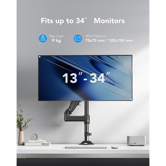 HUANUO Ergonomischer Monitor Halterung 30% höher, Monitor Arm für 13-34 Zoll (2-9 kg) Monitorhalterung höhenverstellbar, schwenkbar, neigbar, 360° drehbar, für Office & Gaming, VESA 75 & 100 mm