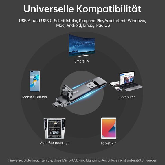 SSK USB C Externe SSD 1TB, mit bis zu 550 MB/s Extreme Schneller Solid State Drive, Dual-USB Typ C + USBA USB3.2 Gen2 Datenspeicher für Android-Telefon, Laptop, Tablet, Mac