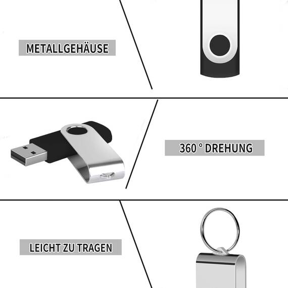 USB Sticks 8GB 10 Stück, AreTop USB 2.0 8GB 10 Stück 360 Grad USB Stick High Speed Datenspeicher Memory Stick (Schwarz)