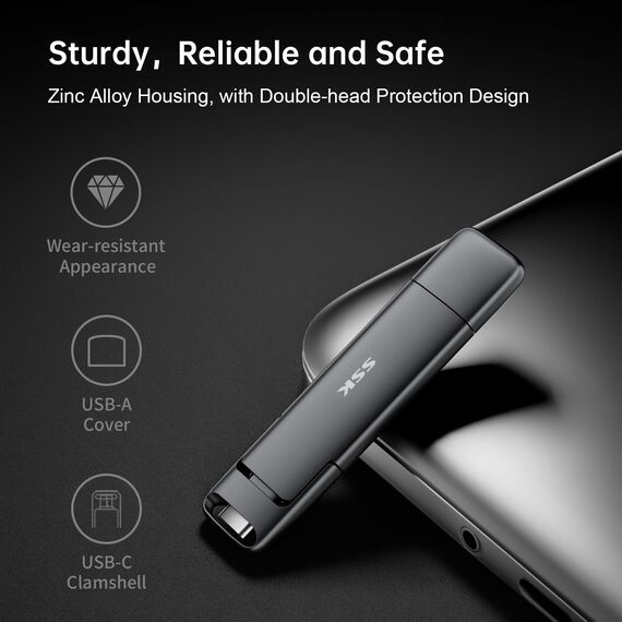 SSK USB C Externe SSD 2TB, mit bis zu 550 MB/s Extreme Schneller Solid State Drive, Dual-USB Typ C + A USB3.2 Gen2 Datenspeicher für Android-Telefon, Laptop, Tablet, Mac