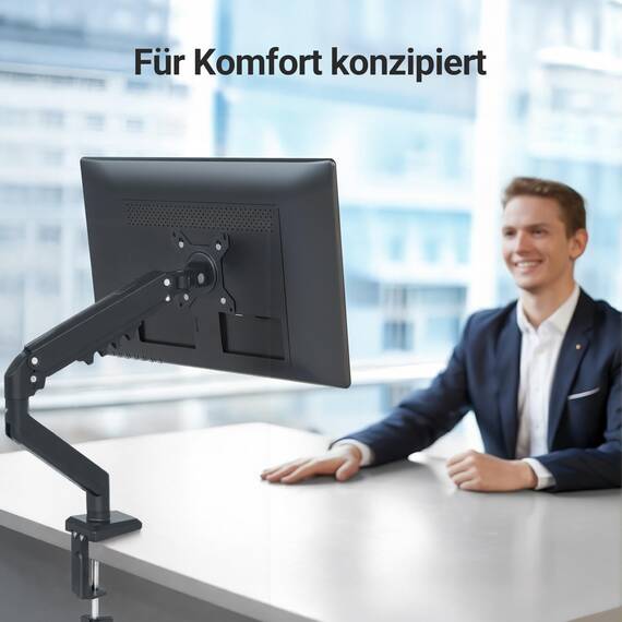 Claiks Monitor Halterung für 19-32 Zoll – Höhenverstellbarer Einzelarm-Monitorständer mit VESA 75/100 – Neigen, Schwenken, Drehen – Schreibtischklemme bis 9 kg，Monitor Arm (Schwarz)