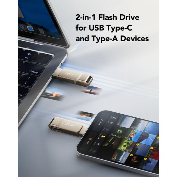 Lexar D40E 64 GB Dual USB 3.2 Gen 1 Type-C Jump Drive, USB-C Flash Drive, Metallgehäuse, Schwenkbares Design, Thumb Drive, Kompatibel Mit iPhone 17,Silberner Champagner