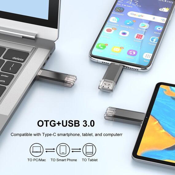 USB C OTG Stick 128GB RAOYI USB 3.0 Type C Stick Dual USB Speicherstick 2-IN-1 Flash Laufwerk 128 GB für Tablet/Smartphone/Android/PC/Laptop/Windows/IOS (Schwarz)