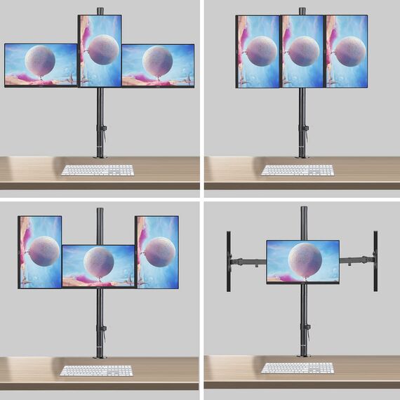 suptek Monitor Halterung 3 Monitore Triple Monitor Mount für 13-27 Zoll Flach & Curved Bildschirm Schwenkbar Neigbar Höhenverstellbar DREI Monitorarm 80cm Stange 10 kg pro Arm, VESA 75/100mm MD6843