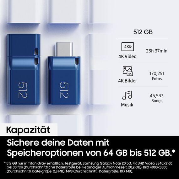 Samsung USB-Stick, USB-C, 64 GB, 300 MB/s Lesen, 30 MB/s Schreiben, USB 3.1 Flash Drive für Notebooks, Tablets und Smartphones, Blue, MUF-64DA/APC