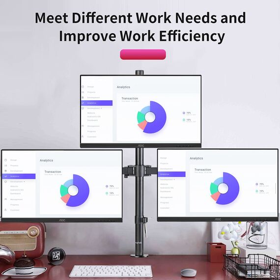 suptek Monitor Halterung 3 Monitore Triple Monitor Mount für 13-27 Zoll Flach & Curved Bildschirm Schwenkbar Neigbar Höhenverstellbar DREI Monitorarm 80cm Stange 10 kg pro Arm, VESA 75/100mm MD6843