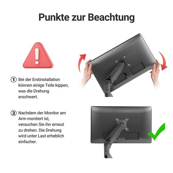 Claiks Monitor Halterung für 19-32 Zoll – Höhenverstellbarer Einzelarm-Monitorständer mit VESA 75/100 – Neigen, Schwenken, Drehen – Schreibtischklemme bis 9 kg，Monitor Arm (Schwarz)