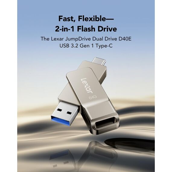 Lexar D40E 64 GB Dual USB 3.2 Gen 1 Type-C Jump Drive, USB-C Flash Drive, Metallgehäuse, Schwenkbares Design, Thumb Drive, Kompatibel Mit iPhone 17,Silberner Champagner