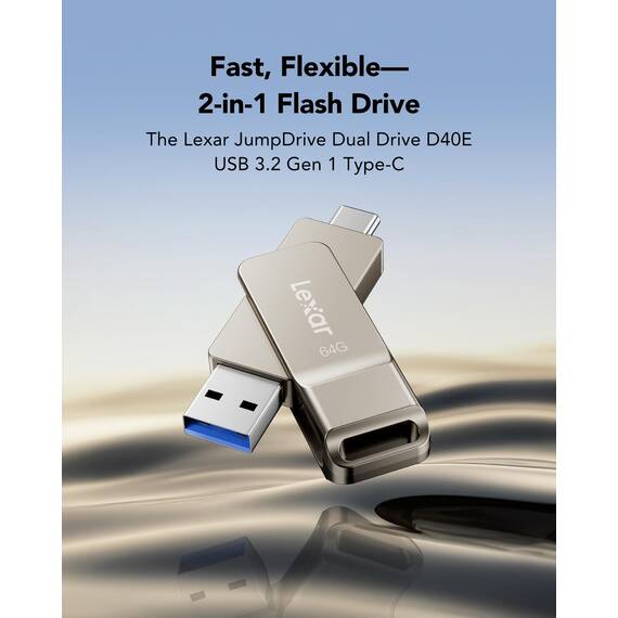 Lexar D40E 64 GB Dual USB 3.2 Gen 1 Type-C Jump Drive, USB-C Flash Drive, Metallgehäuse, Schwenkbares Design, Thumb Drive, Kompatibel Mit iPhone 17,Silberner Champagner (Packung mit 2)