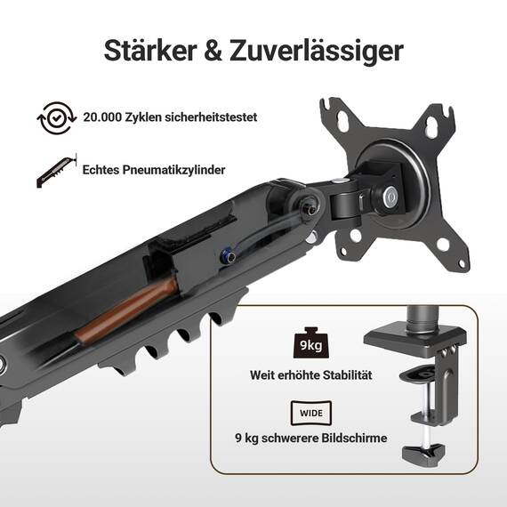 Claiks Monitor Halterung für 19-32 Zoll – Höhenverstellbarer Einzelarm-Monitorständer mit VESA 75/100 – Neigen, Schwenken, Drehen – Schreibtischklemme bis 9 kg，Monitor Arm (Schwarz)