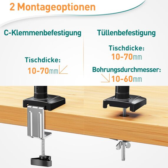 ELIVED 1 Monitor Halterung für 13-32" Bildschirme bis zu 9kg mit VESA 75/100mm, Gasdruckfeder PC Monitor hatlerung, +70°-45° neigbar, 180° Schwenkbar, 360° Drehbar, Höhenverstellbar Monitorhalterung