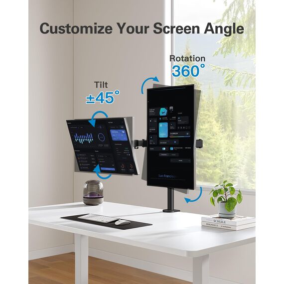 HUANUO Monitor Halterung 2 Monitore für Bildschirme von 13 bis 32 Zoll, verstellbare Monitorhalterung mit Einer Tragfähigkeit von bis zu 8 kg, ideal für Gaming und Büroarbeit, VESA 75x75 und 100x100