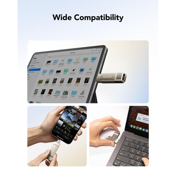 Lexar D40E 64 GB Dual USB 3.2 Gen 1 Type-C Jump Drive, USB-C Flash Drive, Metallgehäuse, Schwenkbares Design, Thumb Drive, Kompatibel Mit iPhone 17,Silberner Champagner