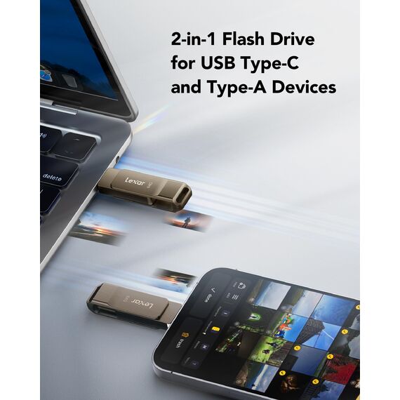 Lexar D40E 64 GB Dual USB 3.2 Gen 1 Type-C Jump Drive, USB-C Flash Drive, Metallgehäuse, Schwenkbares Design, Thumb Drive, Kompatibel Mit iPhone 17,Titangrau