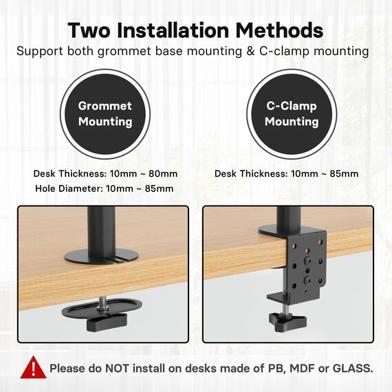 Bontec Monitor Halterung 3 Monitore, Höhenverstellbar, 360° Drehbar, Für 27-32 Zoll Monitore, Max. 30kg Pro Arm, Zwei Installationsoptionen, Für Büro und Gaming, VESA 75x75mm/100x100mm