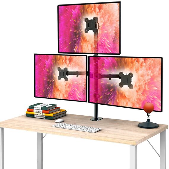 suptek Monitor Halterung 3 Monitore Triple Monitor Mount für 13-27 Zoll Flach & Curved Bildschirm Schwenkbar Neigbar Höhenverstellbar DREI Monitorarm 80cm Stange 10 kg pro Arm, VESA 75/100mm MD6843