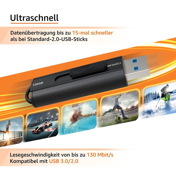 Amazon Basics 128 GB USB 3.1 Flash-Laufwerk, lesegeschwindigkeit von bis zu 130 Mbit/s, Schwarz