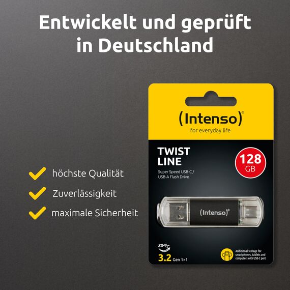 Intenso Twist Line 128 GB, Dual USB-Stick 3.2 Gen 1x1, USB-C und USB-A, 70MB/s, Anthrazit