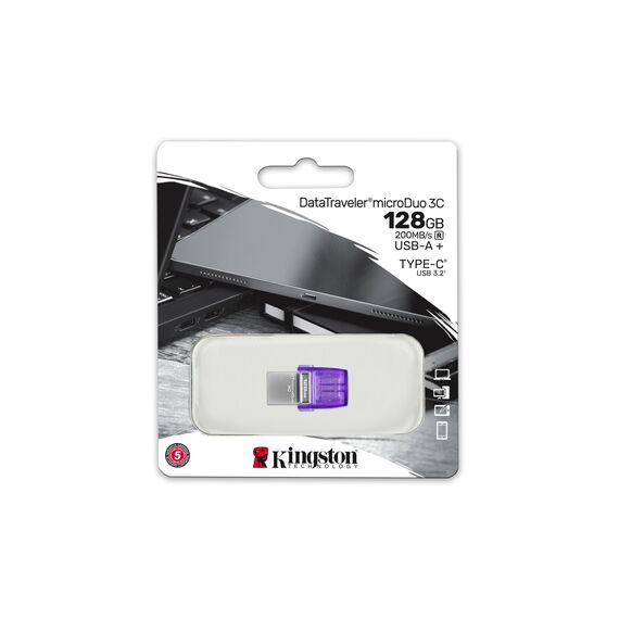 Kingston DataTraveler microDuo 3C USB-Stick 128GB USB Gen 3 Type-C und Type-A - DTDUO3CG3/128GB, Lila + Silber