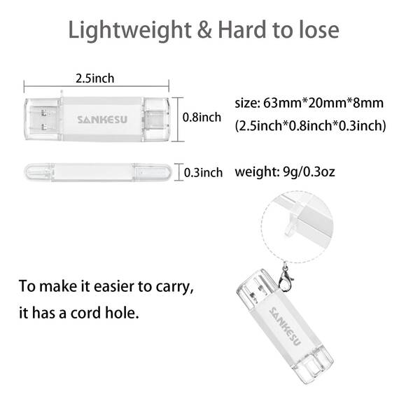 SANKESU 512GB USB Stick 3.0 USB C Flash-Laufwerke USB-A & Typ-C OTG Speicherstick, Dual Memory Sticks für PC/Tablet/Laptop/Typ C Handy(Silber)