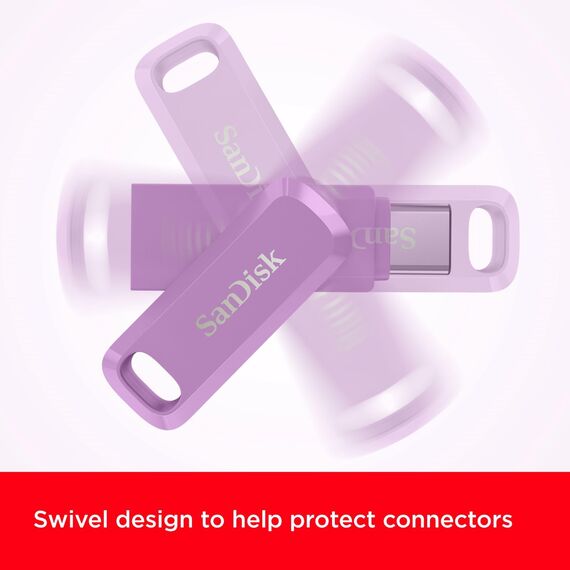 SanDisk Ultra Dual Drive Go USB Type-C 128 GB (Android Smartphone Speicher, USB Type-C-Anschluss, 400 MB/s Lesegeschwindigkeit, Nutzung als Schlüsselanhänger möglich) Lavendel